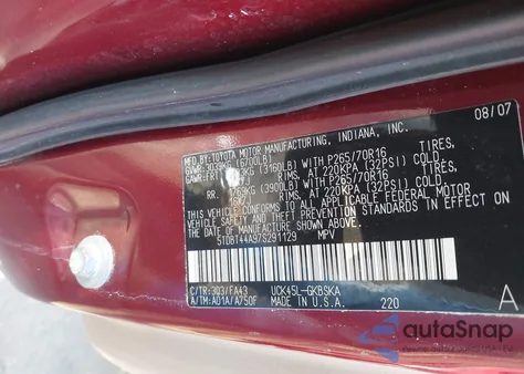 2007 Toyota Sequoia Sr5 V8 z USA, uszkodzony, nr VIN 5TDBT44A97S291129